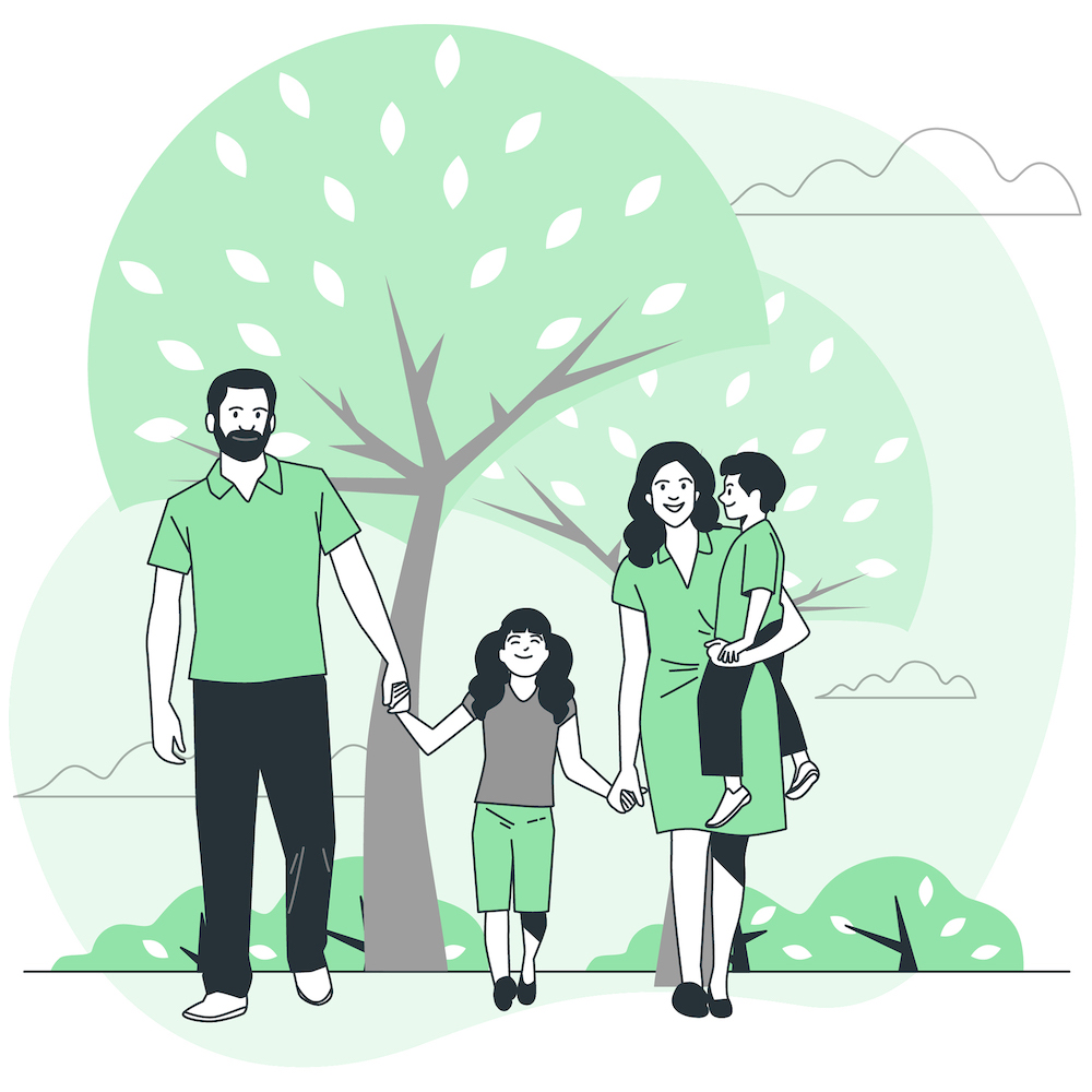 dessin d'une famille qui se tient la main, heureuse après une thérapie familiale